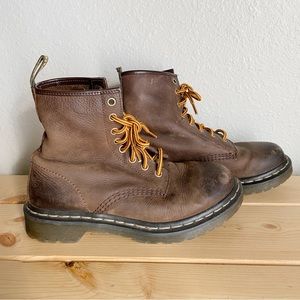 Dr Martens Brown Leather lace up boots. Lots of love, worn in and so comfy.